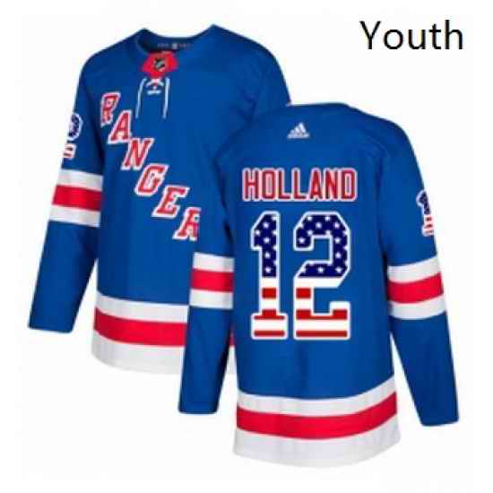 Youth Adidas New York Rangers 12 Peter Holland Authentic Royal Blue USA Flag Fashion NHL Jersey
